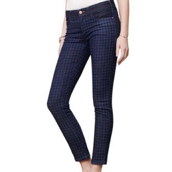 Pilcro and the Letterpress Houndstooth Blue Skinny Denim Ankle Jeans size 26 - Picture 1 of 16